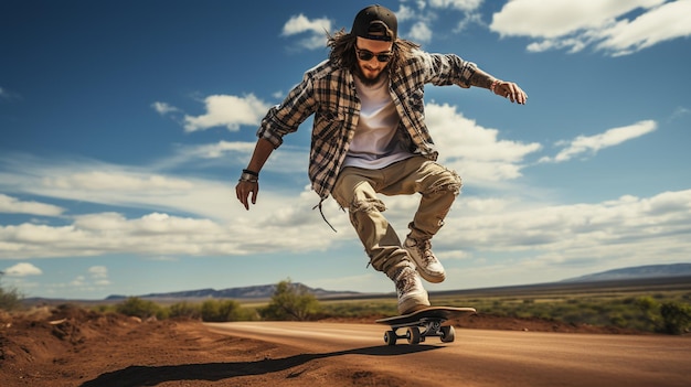 homme monté sur longboard sur route en Californie