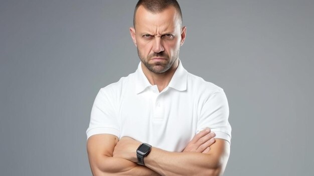 un homme avec une montre sur le bras gauche se tient les bras croisés