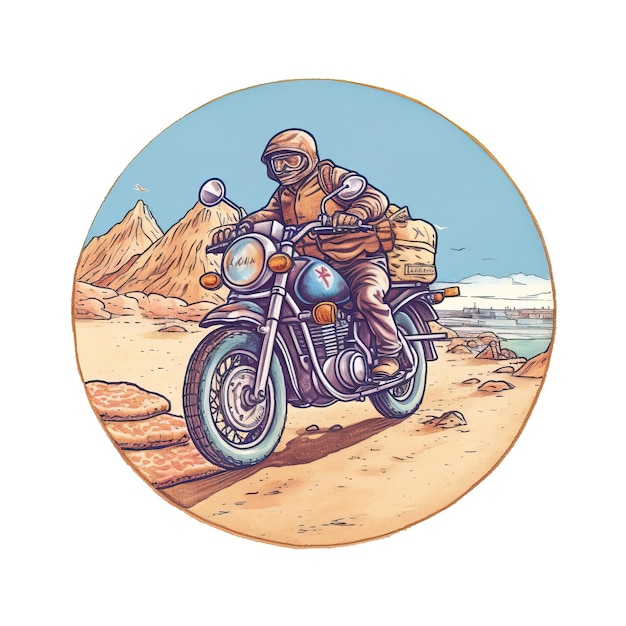 Un homme à moto sur la plage.