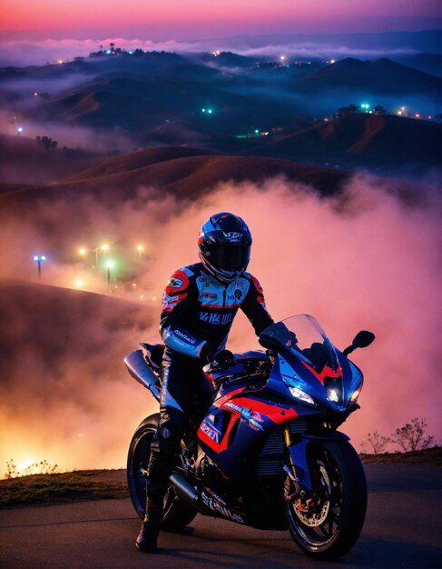 Photo un homme sur une moto porte un casque et un casque