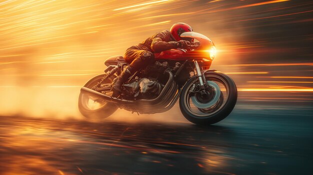 Photo un homme sur une moto sur une route mal éclairée