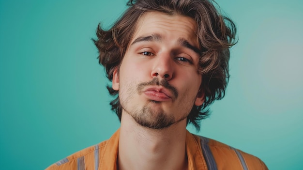 un homme à la moustache et une moustache porte une chemise jaune