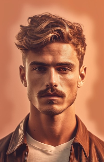 Un homme avec une moustache portant une veste marron