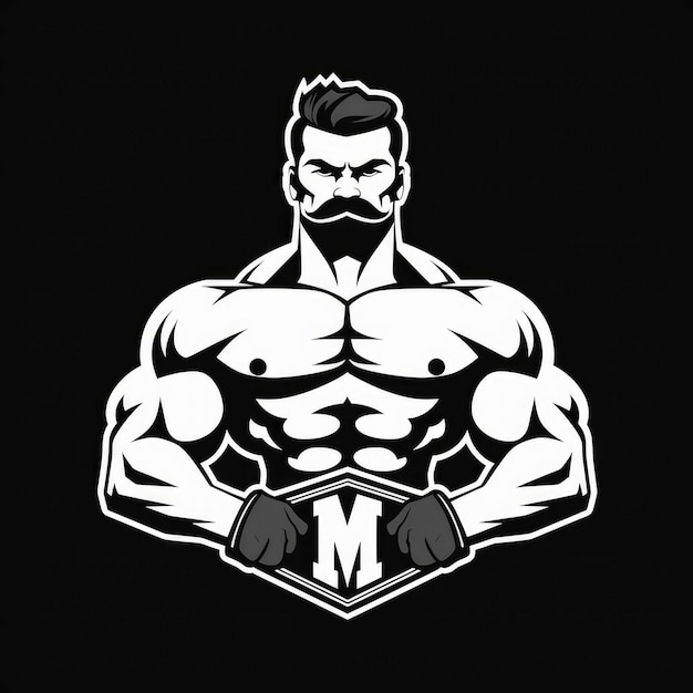 Homme musclé moustache avec logo débardeur 4k