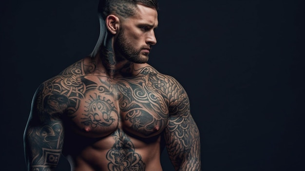 Homme musclé tatoué IA générative