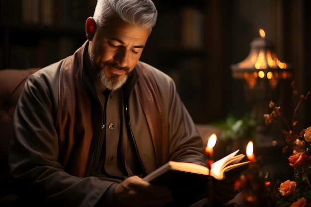 Photo un homme musulman lit un livre.