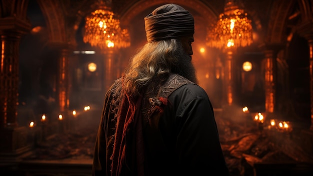 Un homme musulman en vêtements traditionnels