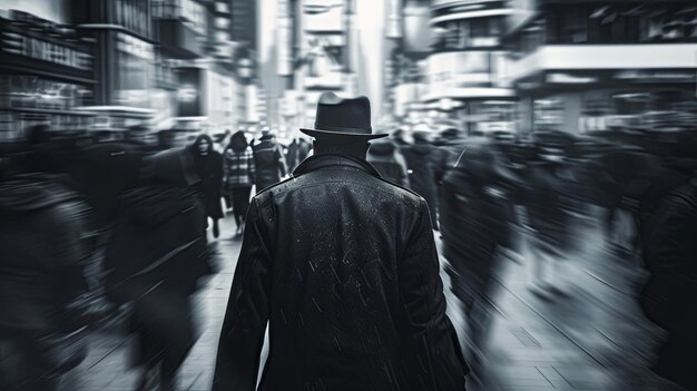 Photo un homme mystérieux dans une foule animée de la ville