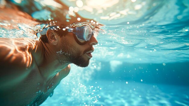 Photo un homme nage dans une piscine.