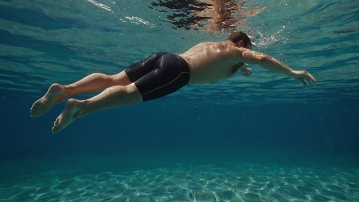 Photo un homme nageant sous l'eau avec le dos à la caméra
