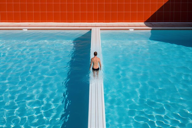 Un homme nageant sur la voie de la piscine