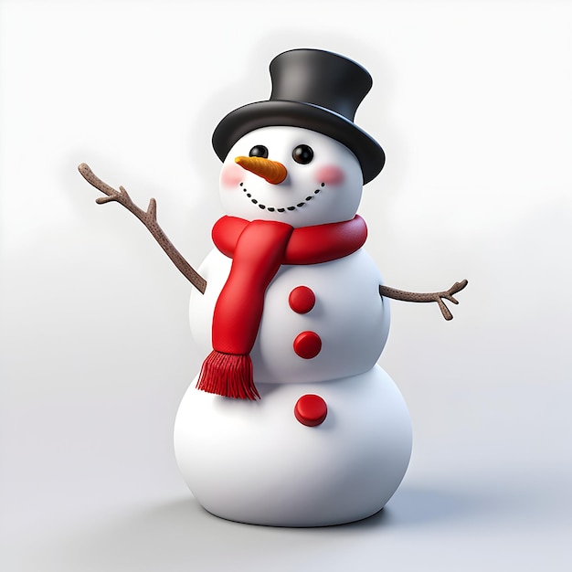 Homme de neige avec chapeau et foulard isolé sur fond blanc concept d'hiver