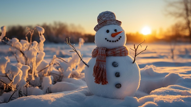 homme de neige sur la zone de neige de la saison hivernale