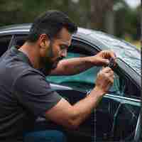 Photo un homme nettoyant la carrosserie