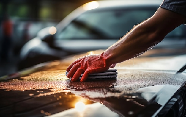 Homme nettoyant une voiture IA générative