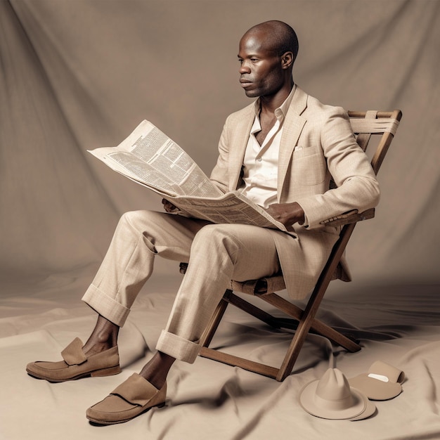 Un homme noir africain assis sur une chaise