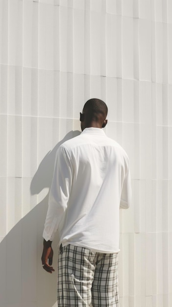 Photo un homme noir dans une chemise à carreaux et un pantalon blanc