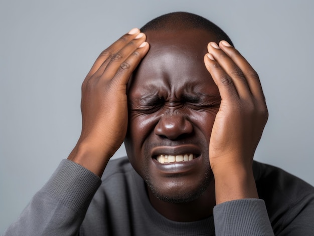 Homme noir avec douleur sur fond neutre