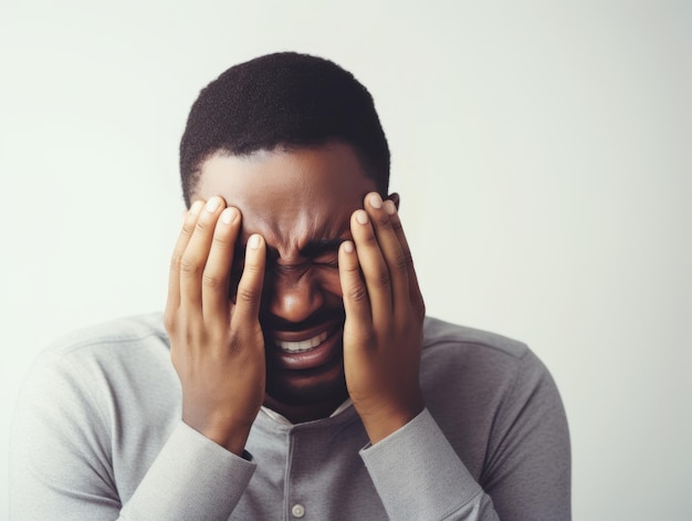 Homme noir avec douleur sur fond neutre