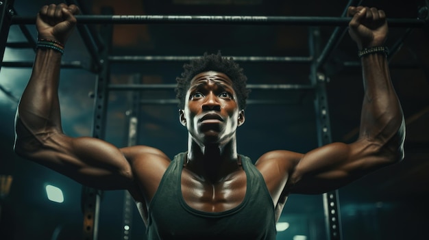 Un homme noir fait de l'exercice au gymnase.