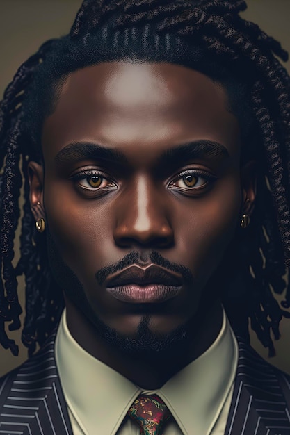 Homme noir avec petit locs fond pâle AIGenerated