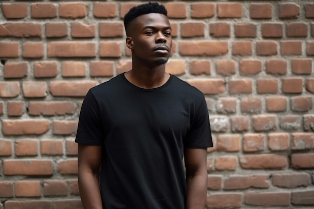 Photo homme noir avec un t-shirt noir vide générative ai