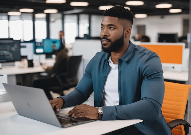 homme noir travaillant dans un bureau moderne