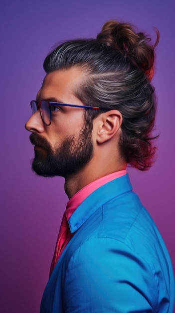 Homme occidental aux cheveux chignon portant des lunettes