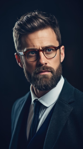 Homme occidental avec une barbe touffue portant des lunettes