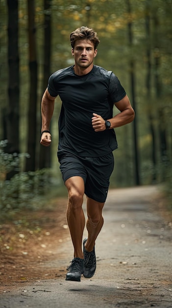 Homme occidental courant sur le sentier coureur masculin