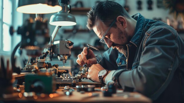 Homme opérant des machines lourdes dans un atelier