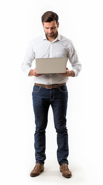 Un homme avec un ordinateur portable à la main