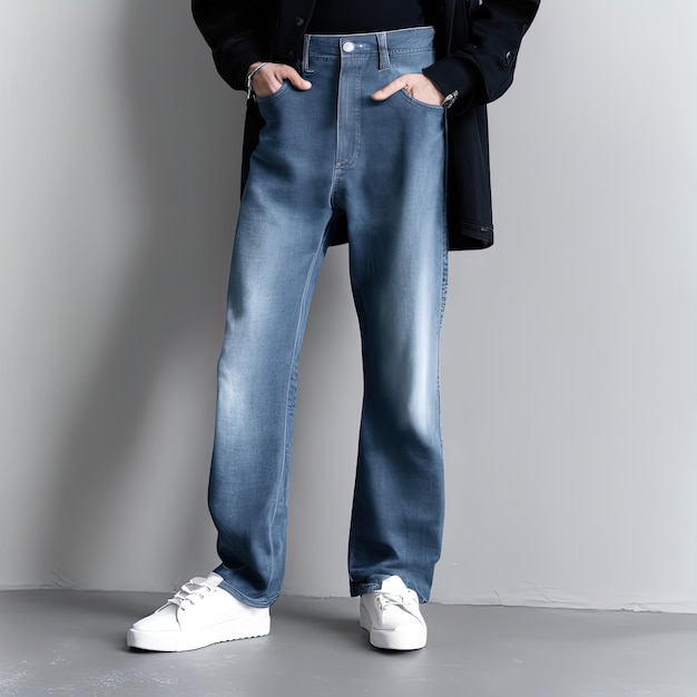 homme en pantalon blanc avec un jean sur fond blancjambes mâles sur un pantalon et un jean gris