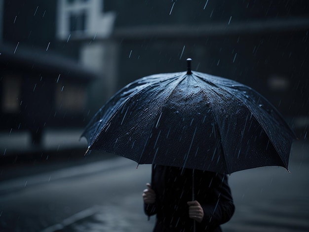 Homme avec parapluie sous la pluie un jour de pluie ai génératif