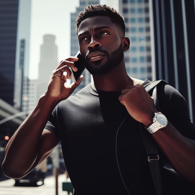 homme parlant au téléphone portrait