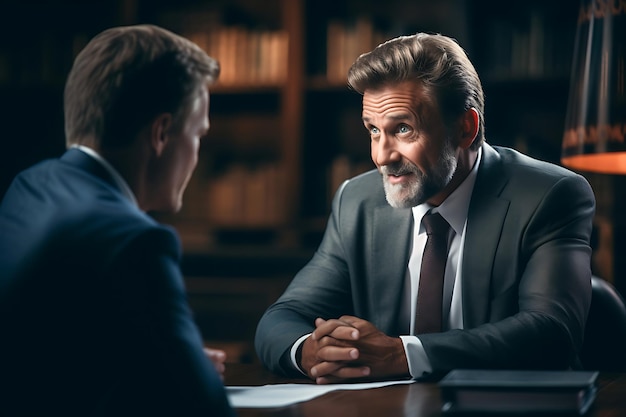 Un homme parle à un avocat des options pour gérer une dette écrasante.