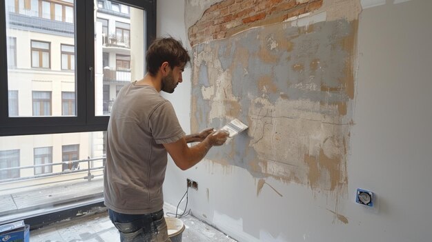 Photo un homme peint les murs et le plafond concept de réparation