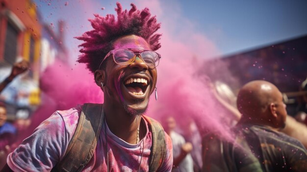 Un homme avec de la peinture rose sur le visage