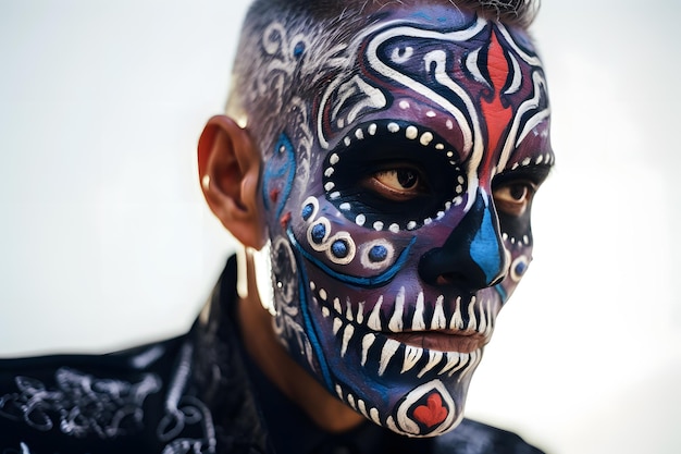 homme avec une peinture de visage calavera d'une beauté envoûtante