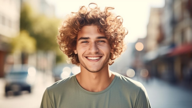 Homme persan adolescent souriant avec photo de cheveux blonds bouclés