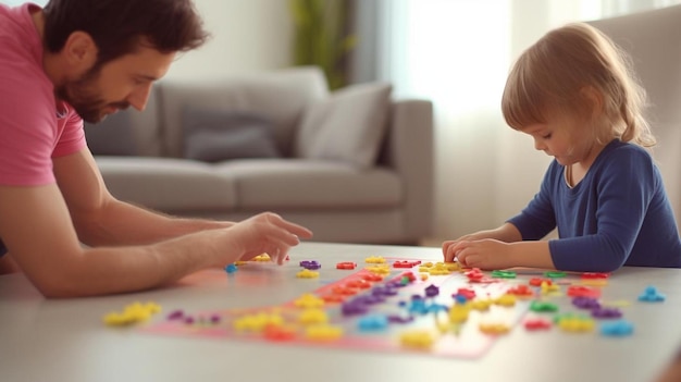 un homme et une petite fille jouant à un jeu