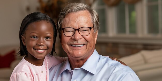 Un homme et une petite fille sourient à la caméra.