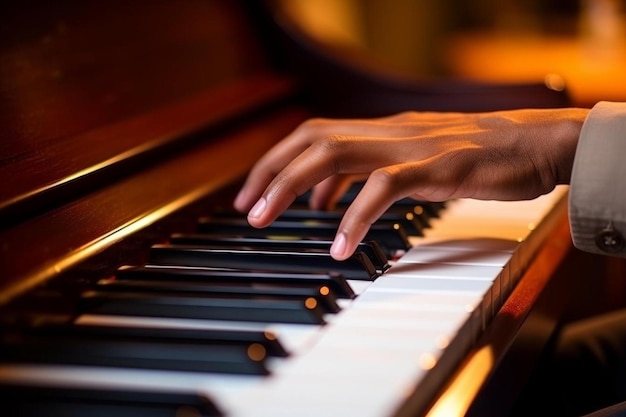 homme de piano et les mains sur les touches pour la musique talent créatif et compétences dans le studio à domicile musicien de rapprochement et