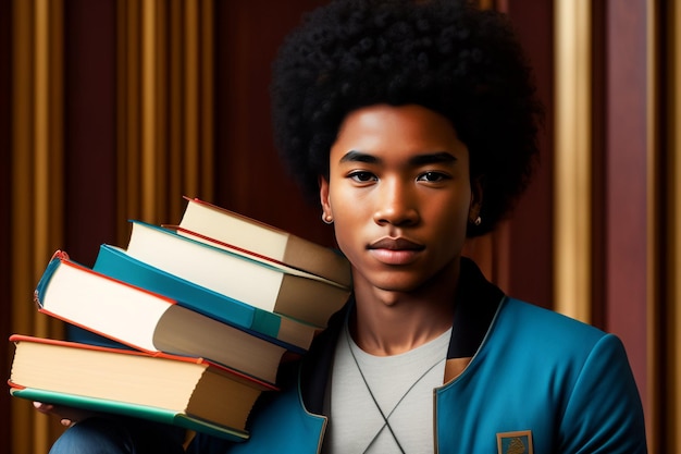 Un homme avec une pile de livres sur ses épaules