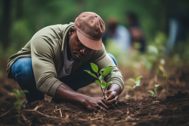 Homme plantant un arbre