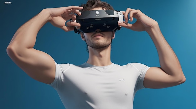 Photo homme plein coup faisant l'expérience de la réalité virtuelle