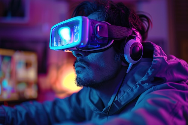 Un homme plongé dans l'expérience de la réalité virtuelle