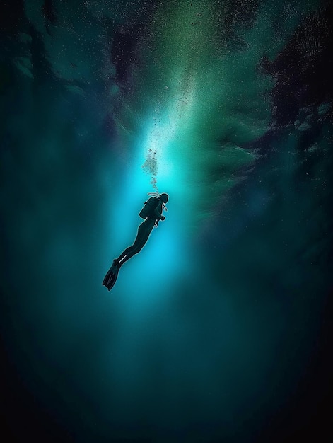 L'homme en plongée profonde dans le monde du paysage sous-marin