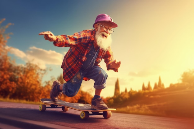 Un homme plus âgé fait du skateboard par une journée ensoleillée