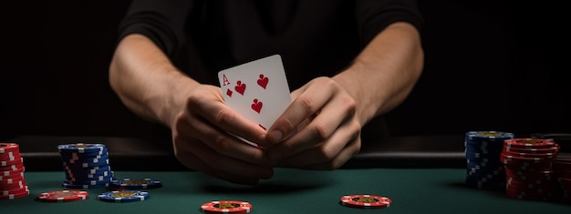 Homme de poker tenant des cartes dans les mains Generative AI